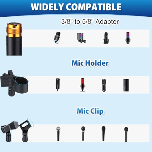 Relaxweex 4 Set Microphone Stands, Boom Arm Floor Mic Stand with Weighted Base, Adjustable Max Height 82" Includes 12 Mic Clips, Screw Adapter and Carrying Bags for Singing Stage Wedding Band Church