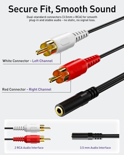 VCE 3.5mm to RCA Splitter, Gold Plated Male Stereo Audio Y Cable, 2-Pack | Compatible with TV, Smartphones, MP3, Tablets, Speakers, Home Theater, 39 inch - size: ['39 inches']