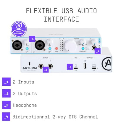 Arturia MiniFuse USB Audio & MIDI Interface, MiniFuse 2 OTG - White