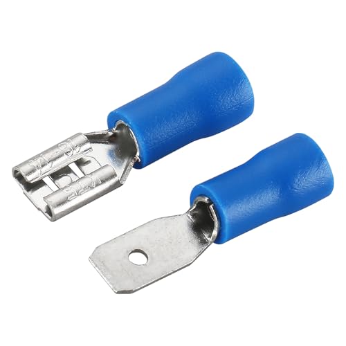 BAOMAIN 0.187" Female & Male Spade Terminals Kit 16-14 AWG 100-Pack | Blue Insulated Tin-Plated Crimp Connectors for 16-14 AWG Wiring. Kit Include 0.187" 4.8mm Female and Male Quick Terminals - size: Male and Female