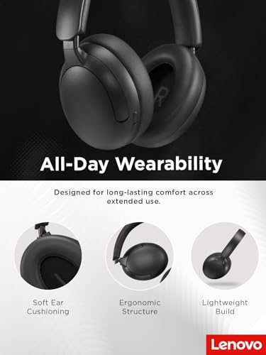 Lenovo Wireless Headphone 2000 Over Ear Bluetooth Headphones with 40 mm Drivers, Up to 110 Hours Battery Life, Wired & Wireless Use, Fast Charge, Built in Mic, Black | Wireless audio and calls with Bluetooth connectivity, closed-back design and 3.5mm cabl