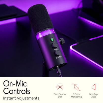 Pyle Dynamic USB/XLR Microphone for Podcasting, Streaming & Gaming, Cardioid Recording Mic with RGB Lighting, Mute Button, Zero-Latency Monitoring, Volume Control & Desktop Stand (PDMIC7B)
