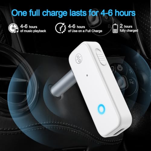 Bluetooth Aux Adapter for Car, 2 in 1 Bluetooth Transmitter Receiver for Hands-Free Call, Noise Cancelling 3.5mm AUX Wireless 5.3 Receiver for Car Home Audio System Headphones White - color: White