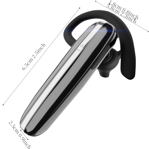 Bluetooth Headset V5.3 Single-Ear Earpiece with Wireless Microphone 48H Battery, Bluetooth Earpiece - Handsfree for Driving/Truck Drivers, Compatible with iPhone, Android, Samsung - color: Silver-Black