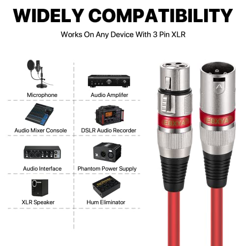EBXYA XLR Cable 6ft 4 Pack - 3 Pin Balanced Male to Female Mic Cable - color: 4 Colors, size: 6ft