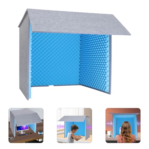 Desktop Soundproof Cover, 80x80cm Portable Vocal Isolation Booth with Acoustic Foam, Microphone Isolation Booth Cube, Noise Reducing Shield for Microphone, Streaming, and Office Privacy (Blue) - color: Blue