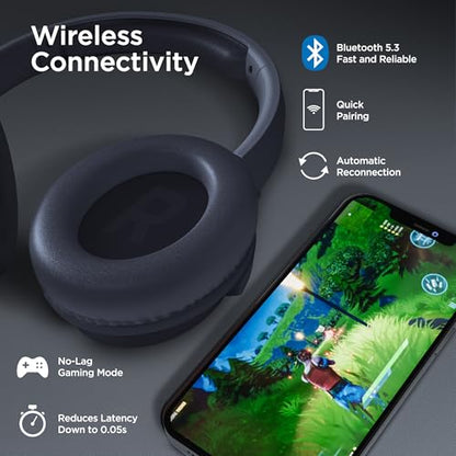 HyperGear Foldable Over-Ear Headphones - Wireless Bluetooth Headphones with Active Noise Cancelling, HD Audio, 40mm Drivers, and Deep Bass, Blue