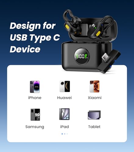 Tisino USB C Wireless Mini Microphone for iPhone & Android Vlog Mic-Black - color: Black
