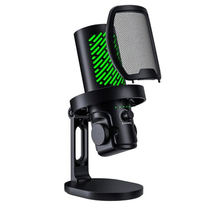 tenlamp RGB USB Condenser Microphone for Gaming Streaming Podcast - Cardioid with Touch Mute & Noise Reduction, Dynamic RGB Lights, Gain Knob, Headphone Monitoring, Plug and Play for PC Mac Phone
