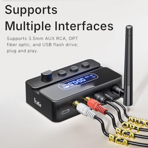 Eujgoov Bluetooth 5.3 Transmitter and Receiver Low Latency Wireless Audio Adapter for Speaker Music Streaming Stereo System