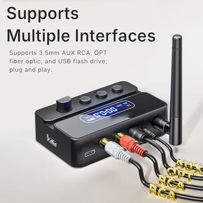 Eujgoov Bluetooth 5.3 Transmitter and Receiver Low Latency Wireless Audio Adapter for Speaker Music Streaming Stereo System