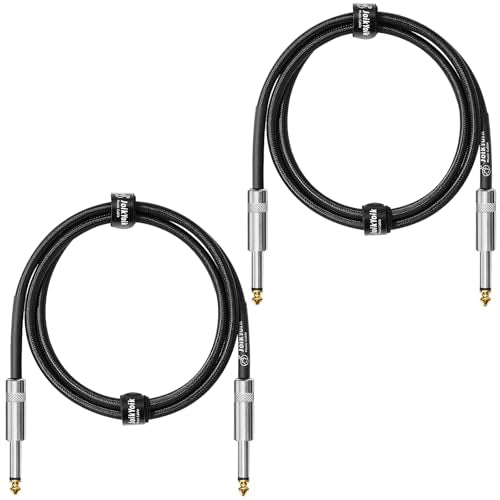 2-Pack 3.3ft Tweed Braided 1/4 Inch TS Guitar Cables, Black | Strain relief, Anti-kink, no signal loss, fit electric guitar, bass, amp - color: Black, size: 3.3ft