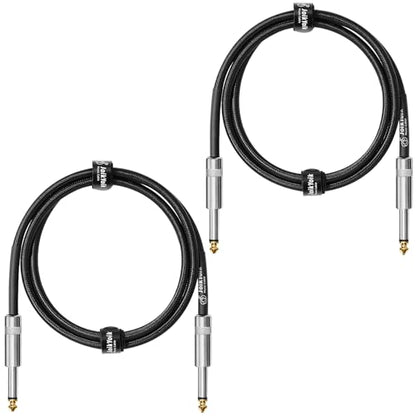 2-Pack 3.3ft Tweed Braided 1/4 Inch TS Guitar Cables, Black | Strain relief, Anti-kink, no signal loss, fit electric guitar, bass, amp - color: Black, size: 3.3ft