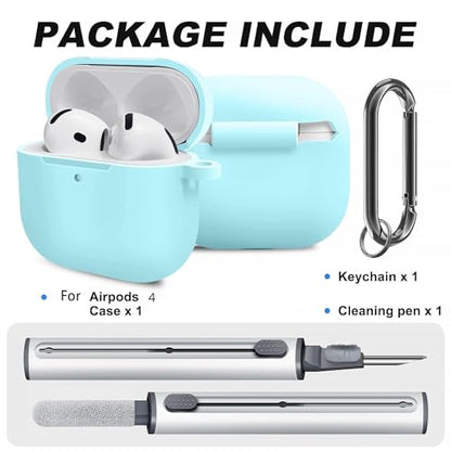 for Airpods 4th Case Cover, Come with Cleaner Kit,Soft Skin Silicone Case Cover with Keychain, Front LED Visibl, Full Protective Case，Compatible with AirPods 4th(Nightglow Blue) - color: B6-Luminous Blue