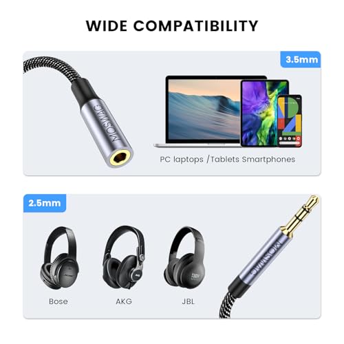 MOSWAG 2.5mm Male to 3.5mm Female,2.5mm Male to 1/8inch 3.5mm Female Stereo | Audio Jack Adapter Cable for Headphones, Amplifier, 3 Poles Balanced to Stereo Plug Gold-Plated Converter - size: 3.28FT/1Meter