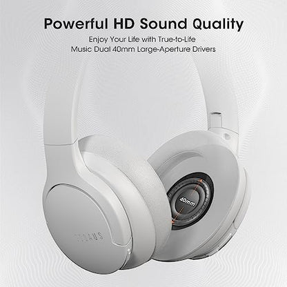 DOQAUS Bluetooth Headphones Over Ear, Headphones Wireless with 90H Playtime | 3 EQ Mode, Bluetooth5.3 Wireless Headphones with Hifi Stereo Sound, ENC Mic, Foldable for Travel Work Study Phone, Light Grey - color: Light Gray