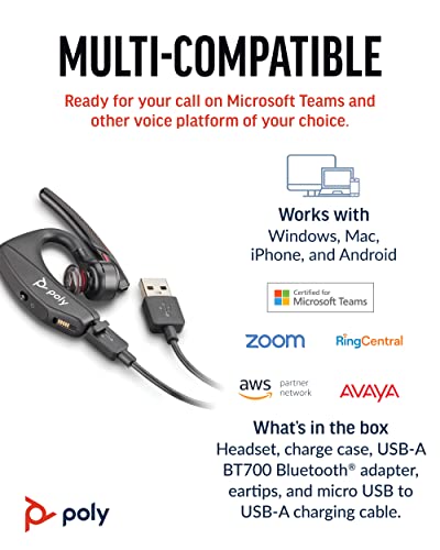 Poly Voyager 5200 UC Wireless Headset & Charging Case (Plantronics) - Single-Ear Headset w/Noise-Canceling Mic - Connect Mobile/Mac/PC via Bluetooth - Works w/Teams, Zoom (Renewed)