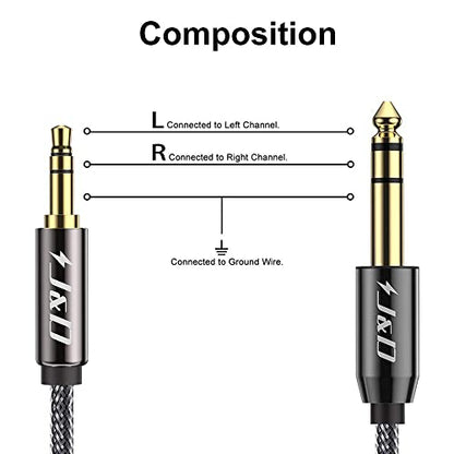 J&D 3.5mm to 6.35mm Stereo Audio Cable, Gold Plated 3.5mm 1/8 inch Male TRS to 6.35mm 1/4 inch Male TRS Copper Shell Cable, Nylon Braid for Smartphone, Amplifiers, 7 Feet - size: 7 ft