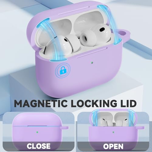 Ljusmicker for AirPods Pro 3 Case 2025 with Magnetic Lock,Purple | Soft Silicone Protective Cover for Apple AirPod Pro 3rd Generation Case with Cleaner Kit & Keychain for Women Men,Shockproof - color: A1-Purple