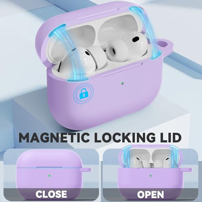 Ljusmicker for AirPods Pro 3 Case 2025 with Magnetic Lock,Purple | Soft Silicone Protective Cover for Apple AirPod Pro 3rd Generation Case with Cleaner Kit & Keychain for Women Men,Shockproof - color: A1-Purple
