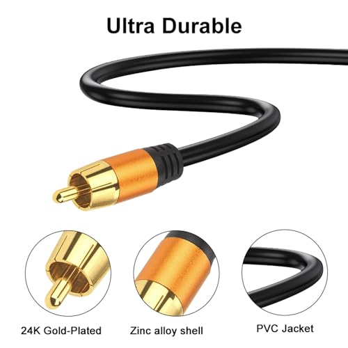 Generic 25FT Digital Coaxial Audio Cable, RCA Male to RCA Male, Subwoofer, Home Theater, Video/Audio, Black, 12 Feet, Male-to-Male, Outdoor, 12 MHz, 1 Count - style: 25FT