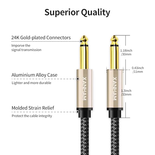 2-Pack 1/4 Inch TS Instrument Cable 6.6 Feet /2M Electric Guitar Cables Quarter Inch Mono Jack Cord for Electric Guitar, Mandolin, Bass AMP, Keyboard, Mixer, Equalizer - size: 6.6 Feet/2M