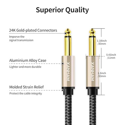 2-Pack 1/4 Inch TS Instrument Cable 6.6 Feet /2M Electric Guitar Cables Quarter Inch Mono Jack Cord for Electric Guitar, Mandolin, Bass AMP, Keyboard, Mixer, Equalizer - size: 6.6 Feet/2M