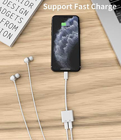 2Pack[Apple MFi Certified]Headphones Jack Adapter for Charging iPhone 7/8Plus/X/Xr/Xs/SE/11/12/Pro/Max/ipad Dongle Converter Charger Accessories Cables Audio Connector Earphone Dual Lightning Splitter