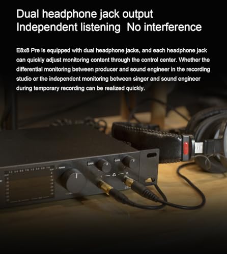 TOPPING E8x8 Pre Professional Audio Interface with 8 Ultra-Linear Mic Preamps, Dual Headphone Outputs & Zero-Latency Monitoring - High Dynamic Range & Precision Sound Control (E8X8 Pre-Black)