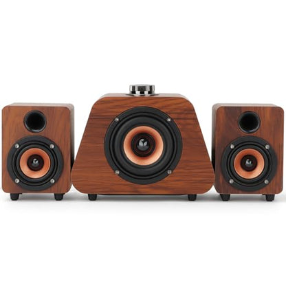 Computer Speakers, Mini PC Speaker with subwoofer,2.1 USB Powered Desktop Speakers, Bluetooth 5.0 and RCA Input pc Speakers for Desktop, Laptops, Phonograph, Phones, Tablets(K02) (Brown)