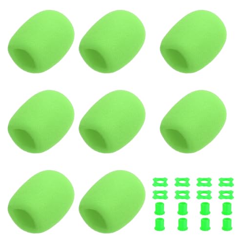 MECCANIXITY 8 Set Microphone Cover Foam Mic Cover, with 1.34" Mic Protection Silicone Ring and Anti Rolling Bottom Sleeve Holder for Karaoke DJ Concert Theater, Green - color: Green, size: 1.34"