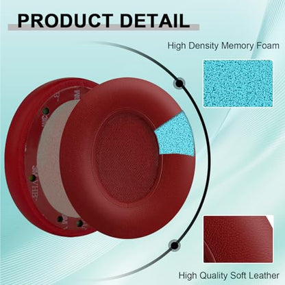 Replacement Ear Pads for Beats Studio 2 & Studio 3 Wired & Wireless Headphones, Ear Cushions, Headset Earpads, Ear Cups Cover with Soft Protein Leather-Red - color: Dark Red