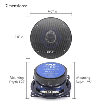Pyle 4" Car Sound Speaker (Pair) - Upgraded Blue Poly Injection Cone 2-Way 180 Watt Peak w/ Non-fatiguing Butyl Rubber Surround 110 - 20Khz Frequency Response 4 Ohm & 3/4" ASV Voice Coil - PL42BL - size: 4 Inch
