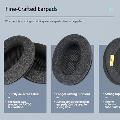 Fabric Comfort Replacement Ear Pads for Bose QuietComfort 35 / QC35 – Fits QC25 QC45 QC15 QC2 AE2 AE2i AE2w SoundLink & SoundTrue (S2 Style) - color: Black & Black & Grey