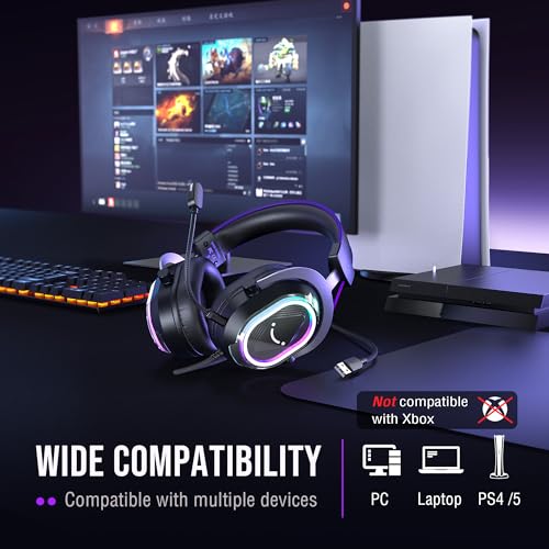 FIFINE Wired Gaming Headsets: 7.1 Surround Sound - Vibrant Customizable RGB - Game/Chat Balance, USB Gamer Headphones with Noise Canceling Microphone for PC, PS5/PS4, Laptop, Mac - AmpliGame H13BP | Large 50mm drivers, Crisp 7.1 Surround, Ergonomic Earpad