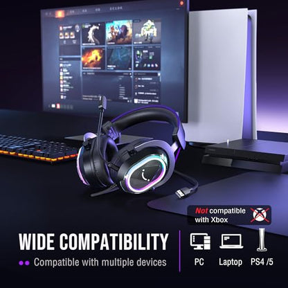 FIFINE Wired Gaming Headsets: 7.1 Surround Sound - Vibrant Customizable RGB - Game/Chat Balance, USB Gamer Headphones with Noise Canceling Microphone for PC, PS5/PS4, Laptop, Mac - AmpliGame H13BP | Large 50mm drivers, Crisp 7.1 Surround, Ergonomic Earpad