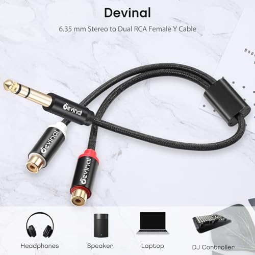 6.35 mm to 2RCA Cable, 1/4 inch TRS to 2 RCA Female Splitter Stereo Audio Adapter Cable, 1 Feet - color: 6.35mm to Female Dual RCA