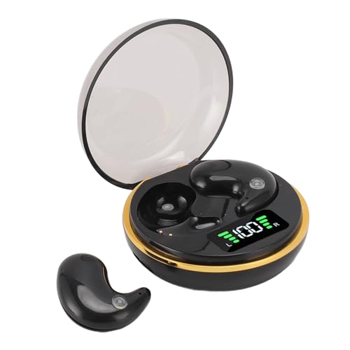 Yunseity Mini Bluetooth Earbuds, in Ear Stereo Earphones with Digital Display Charging Case, Mini for Sleep Work Music (Black) - color: Black