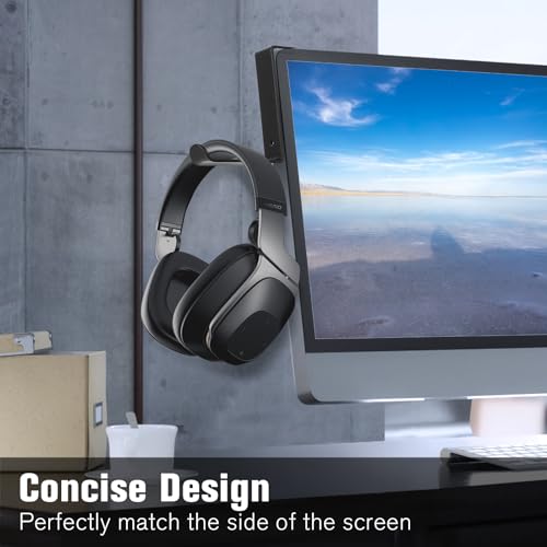 Headphone Holder for Monitor,Premium Metal Headsets Stand,Headphone Hanger | Sticky Hooks Hold 10Lbs, Headset Mount for Screen Side, for Airpods Max and all Headphone, Black