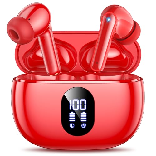 Wireless Earbuds, Hi-Fi Deep Bass Ear Buds, 48H Playtime In-Ear Headphones - color: Red