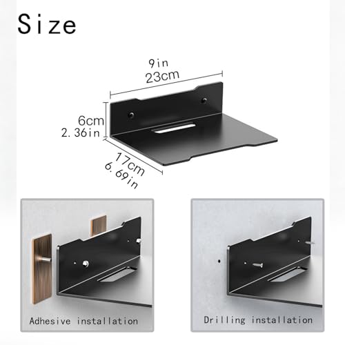Floating Shelves Wall Mount, Drillable/No-Drill Wide Metal Shelves with Cable Hole - Carbon Steel Bracket for Router & Camera, Home Office Bedroom Storage Shelf (Medium) - size: Medium
