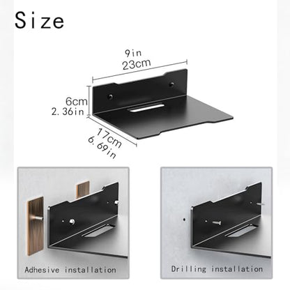 Floating Shelves Wall Mount, Drillable/No-Drill Wide Metal Shelves with Cable Hole - Carbon Steel Bracket for Router & Camera, Home Office Bedroom Storage Shelf (Medium) - size: Medium