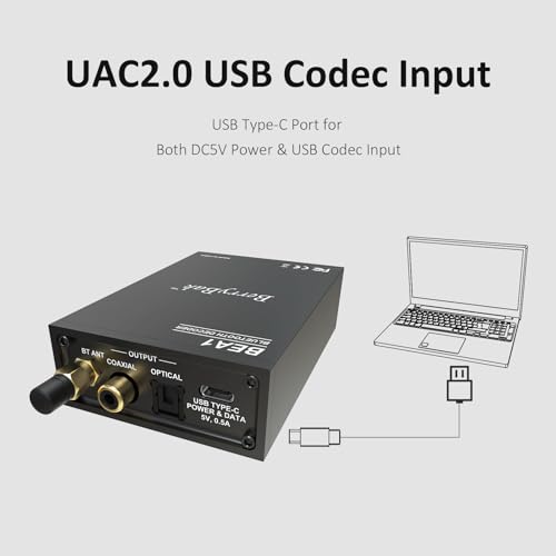 Bluetooth 5.3 Audio Receiver USB Decoder DAC QCC5171 for Home Stereo with aptX HD LDAC, Bluetooth Audio Adapter with Audiophile DAC, RCA Optical Coaxial Output for AV Receiver or Stereo Amplifier-BEA1
