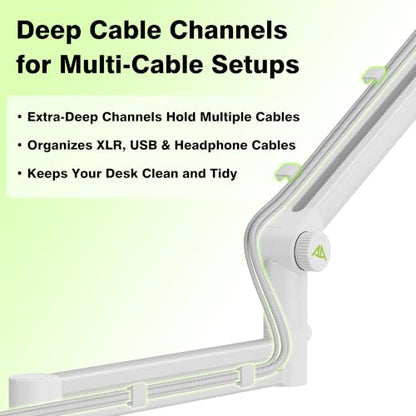 AA AUDIO ACCESSORY White Boom Arm Low Profile (Design for Heavy Mic) 6.6lbs Load Capacity, Gear Lock Structure Never Sags, Metal Microphone Stand Desk Mount for Shure SM7B MV7+, Blue Yeti, Rode PodMic - color: White