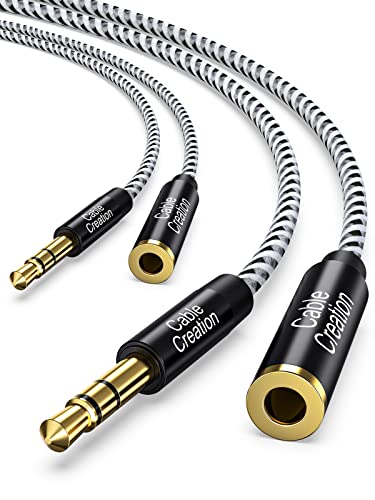 [2-Pack]3.5mm Headphone Extension Cable 0.9M,CableCreation 3 Feet 3.5mm Male to Female Stereo Audio Extension Cable Adapter with Gold Plated Connector,Black and White - size: 3 FT