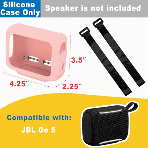 Silicone Case Cover for JBL Go 5 Portable Speaker(Pink) | Travel Carrying Protective Pouch with Attach Straps for Bike Golf Cart Scooter-TXEsign - color: Pink