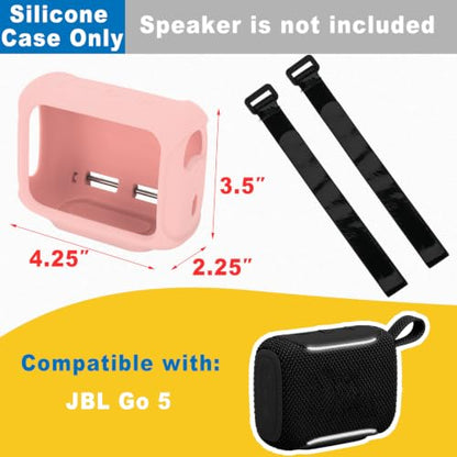 Silicone Case Cover for JBL Go 5 Portable Speaker(Pink) | Travel Carrying Protective Pouch with Attach Straps for Bike Golf Cart Scooter-TXEsign - color: Pink