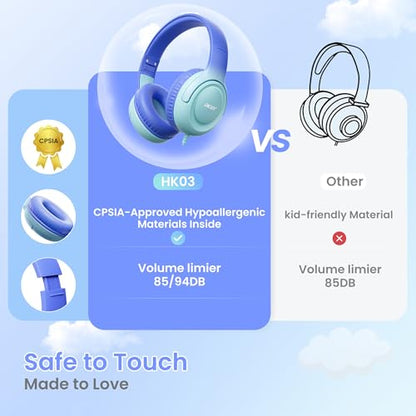 Acer Kids Headphones for School, 85-94dB Limiter, 3.5mm Jack, w/Mic HK03 | Foldable Wired Over Ear Headphones, for Toddler School/Travel/iPad/Tablet, Blue-Gradient - color: Blue Gradient