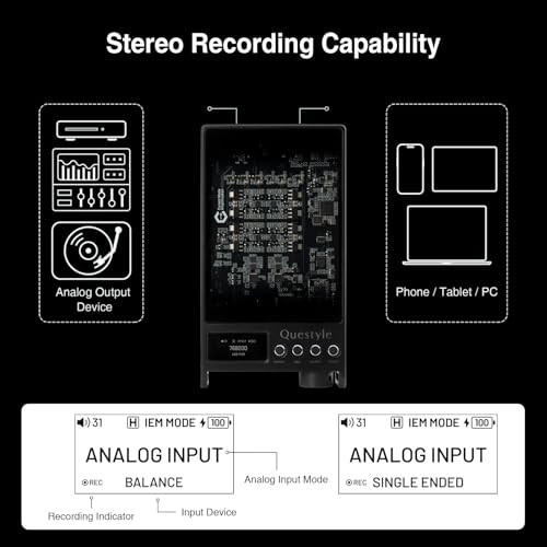 Questyle Sigma Pro Bluetooth 5.4 Headphone Amplifier USB DAC AMP with LDAC | MFi Certified Portable DAC with aptX Lossless,PCM768/DSD512 6.35mm/4.4mm/3.5mm Output for Smartphones/PC/ Home Audio(Black) - color: Black