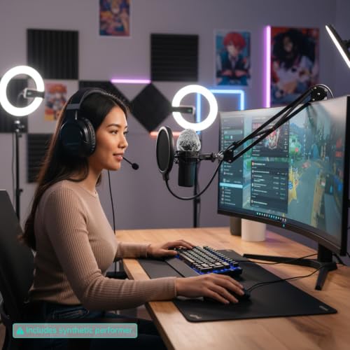 3 in 1 Microphone Windscreen Pop Filter Set Compatible with Blue Yeti,Yet-i Pro,Yet-i Nano Mic Windscreen Foam Cover Furry Dead Cat Dual Layered Noise Reduction Windshield